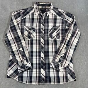 Helix Men's XL Black White Red Athletic Fit Plaid Long Sleeve Snap Front Shirt